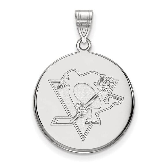 14k White Gold NHL Pittsburgh Penguins Large Disc Pendant